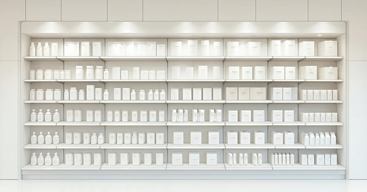 Retail shelf facing arrangement showing space allocation for products